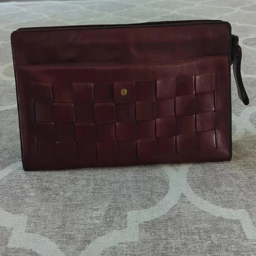 GoldPfeil Burgundy Leather Clutch Zipper Closure Vintages W. Germany - Picture 4 of 12